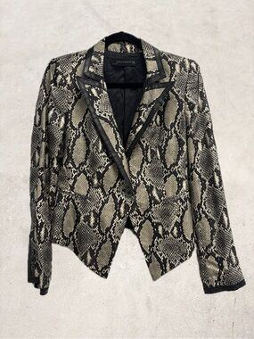 100% Silk/ Genuine Leather Animal-Print Blazer
